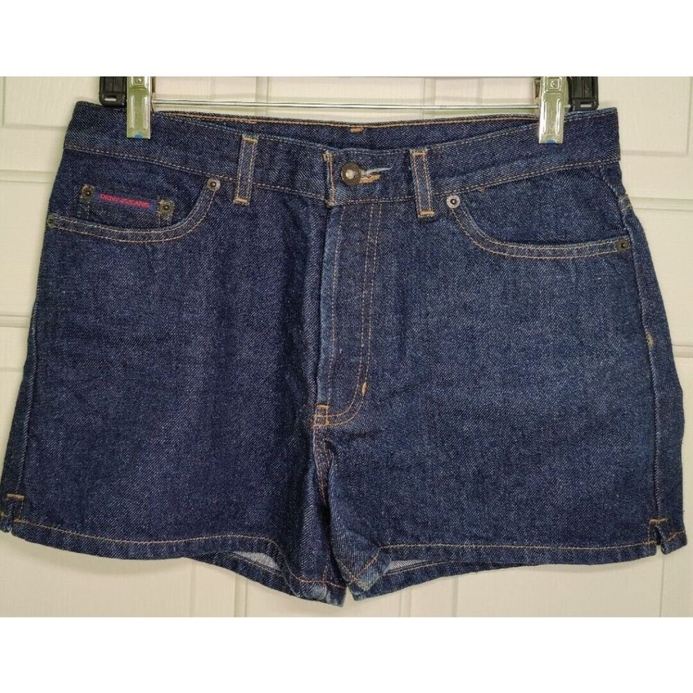 DKNY Jeans Denim Shorts Button Fly Blue Dark Wash 90s Y2K Size 8P 8 Petite